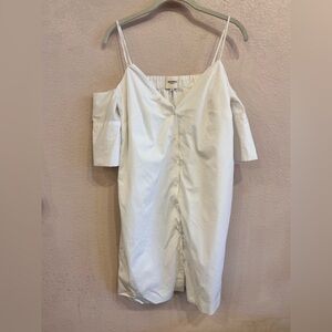 Nanushka Budapest Lined Off Shoulder White Button Down Dress Cotton Linen Medium